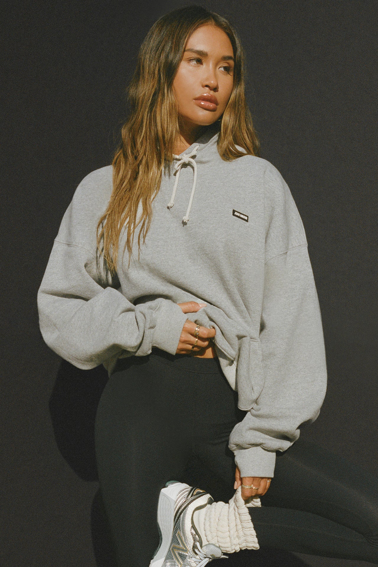 Oversized Pullover Hoodie Grey Logo -Classic BROWN® Terry w/ French JOAH –