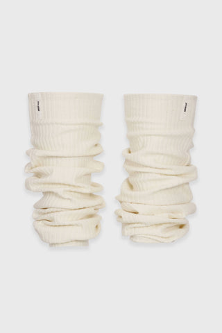 Flat lay front view of the slouchy, pull on natural luxe knit Leg Warmers that can be worn pulled up on scrunched down