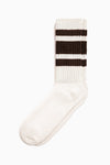 Flat lay front view of the crew style ribbed tobacco Classic Stripe Sock