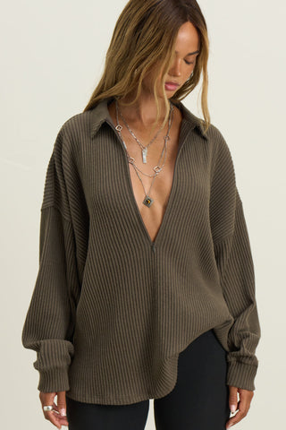 Deep V Zip Pullover