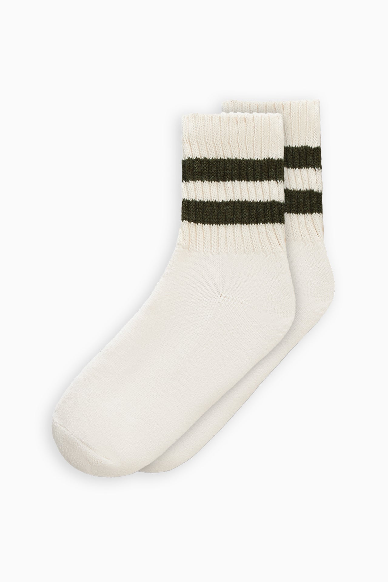 Flat lay front view of the crew style ribbed soft moss Mini Stripe Sock