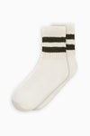 Flat lay front view of the crew style ribbed soft moss Mini Stripe Sock
