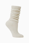 Flat lay side view of the slouchy off white Scrunch Sock with extra long ribbed cuffs