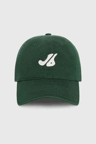 Front flat lay view the structured six-panel  alpine The Classic Cap with a curved brim, adjustable back strap and an embroidered front and back Joah Brown logo